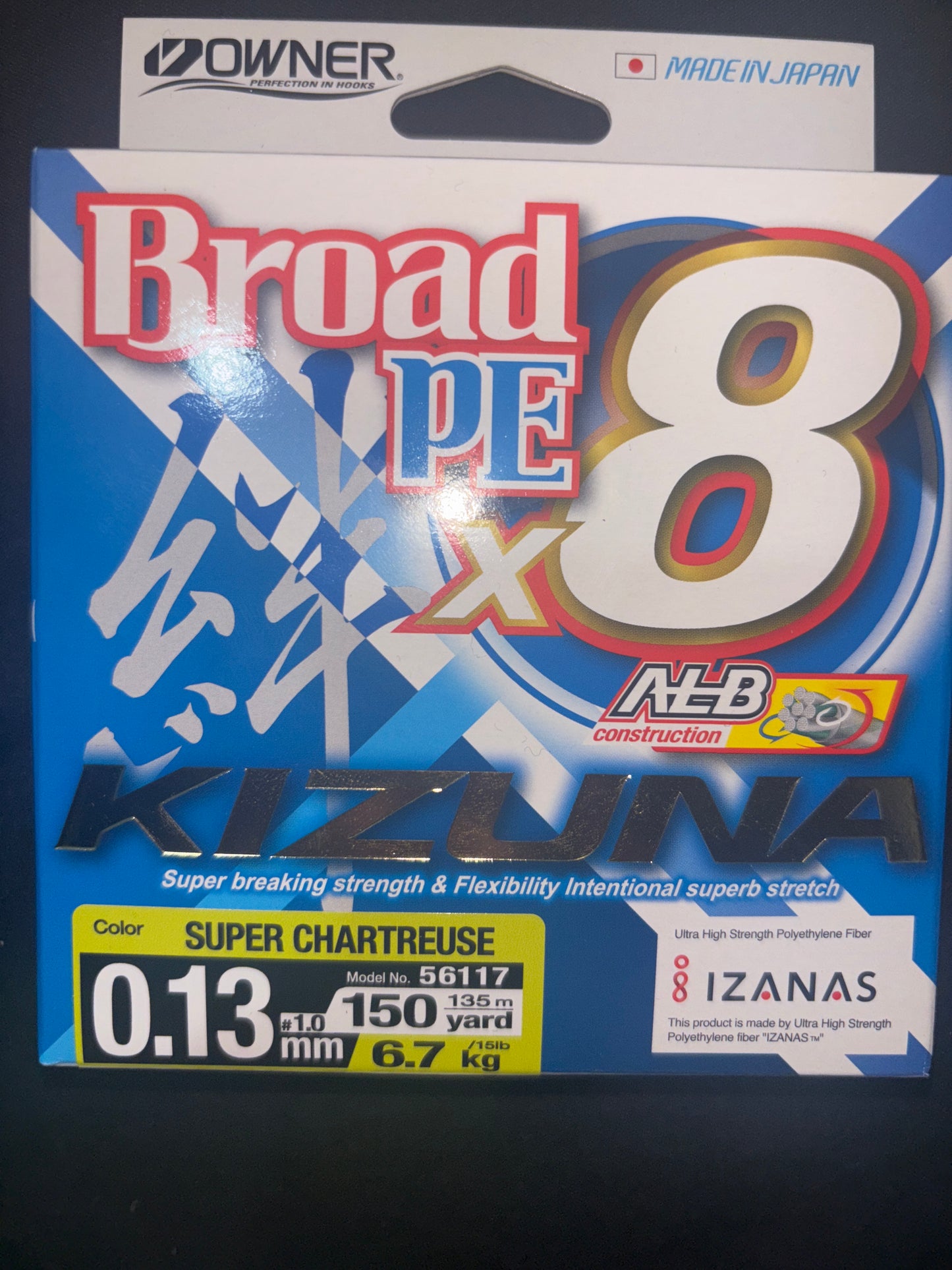 PE Braid Owner Broad Super Chartreuse 135m/150yard
