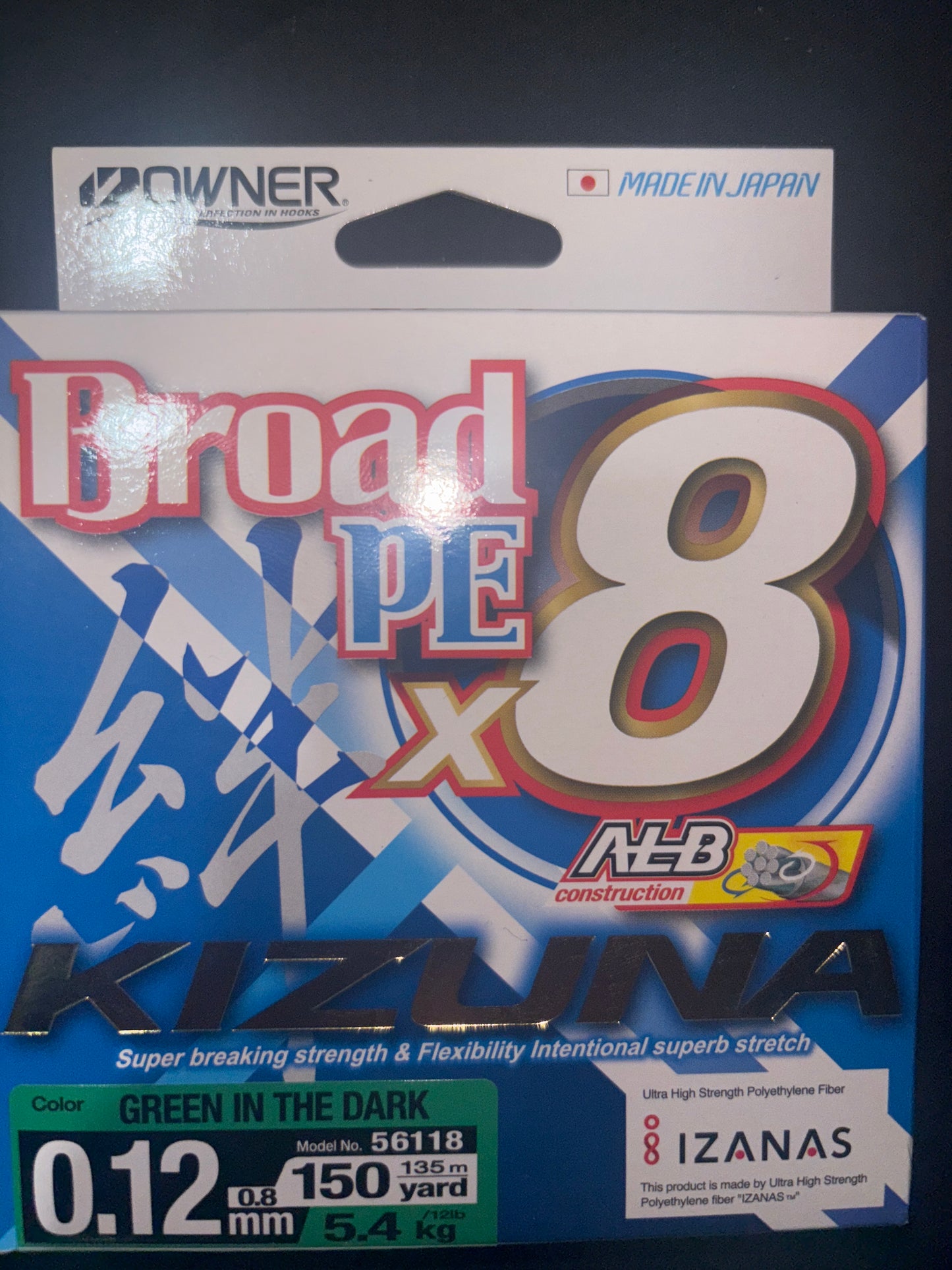 PE Braid Owner Broad Green in the Dark 135m/150yard