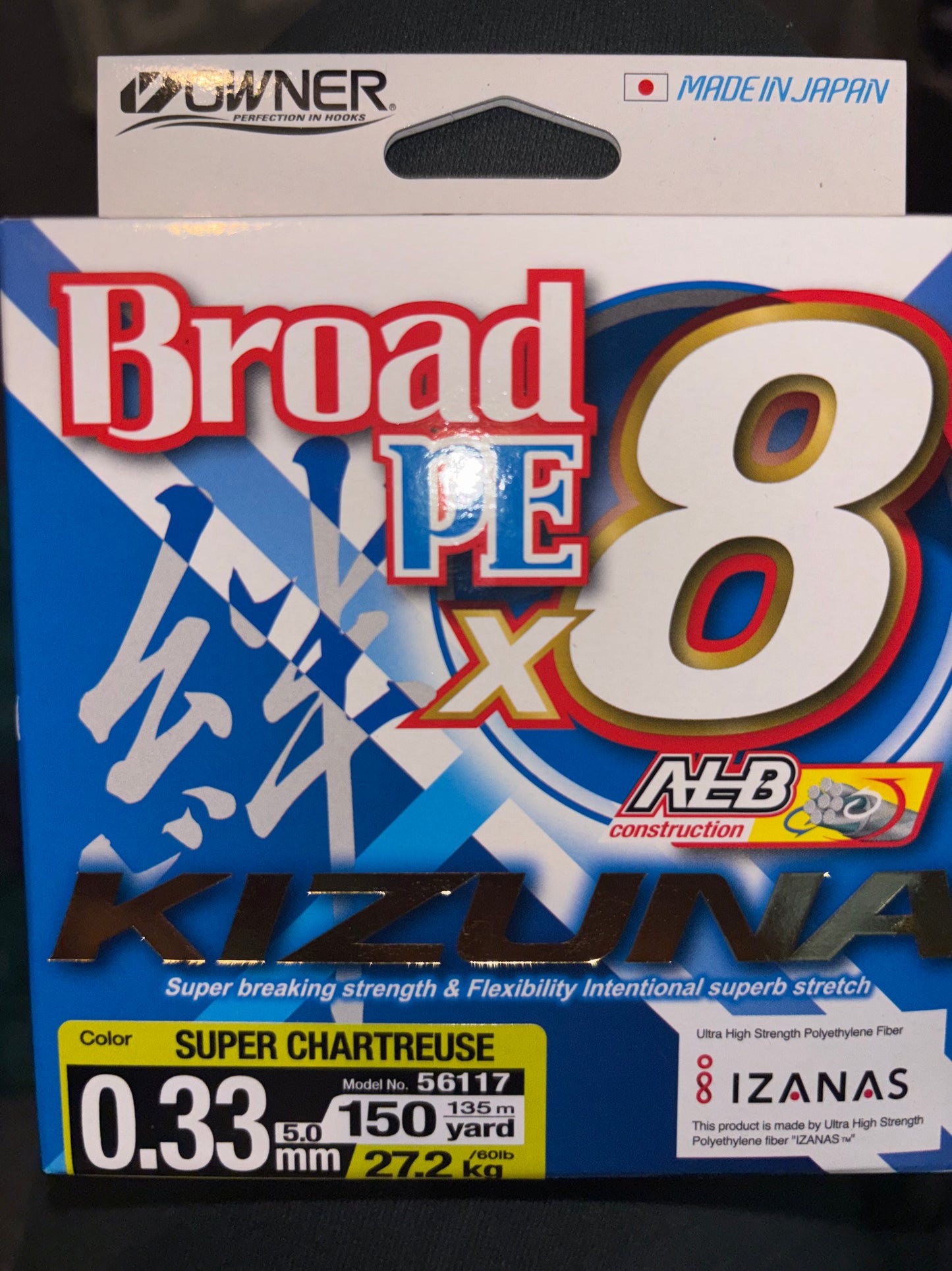 PE Braid Owner Broad Super Chartreuse 135m/150yard